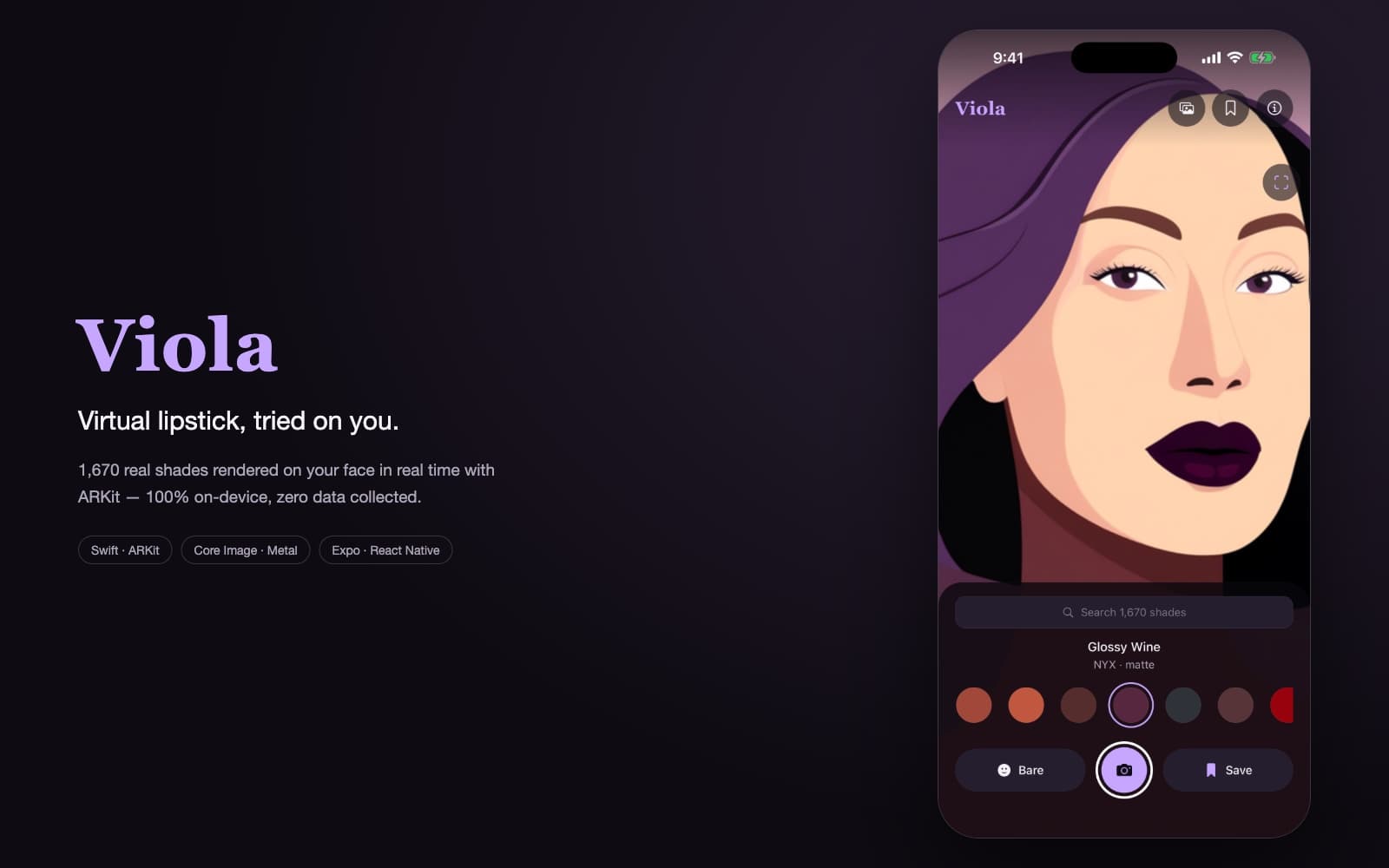 Viola — AR lipstick try-on, 100% on-device